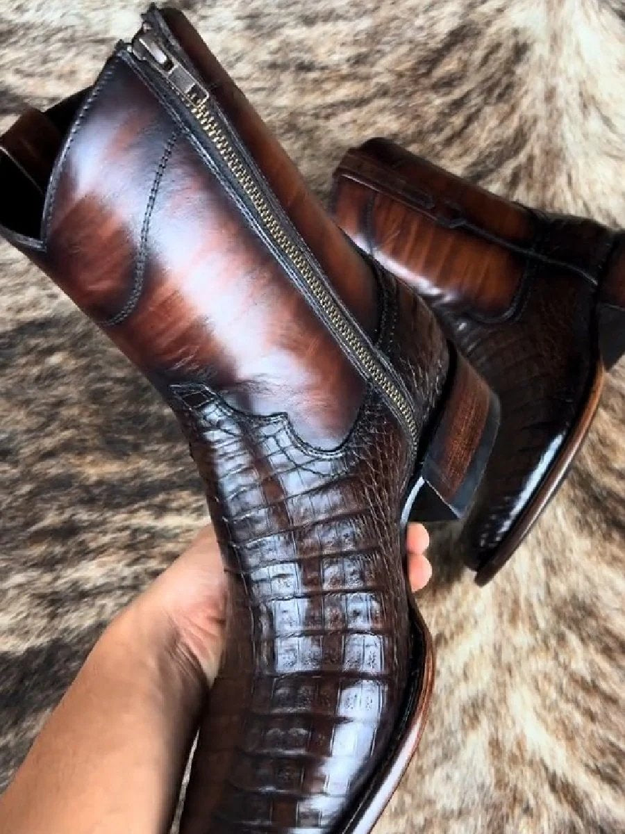 2024 Crocodile Pattern Handmade Leather Boots