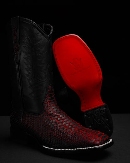 Men's Matte Red Python Cowboy Boots - Square Toe