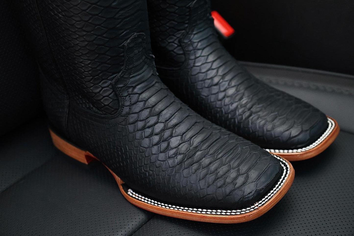 2024 Men's Matte Black Python Leather Boots