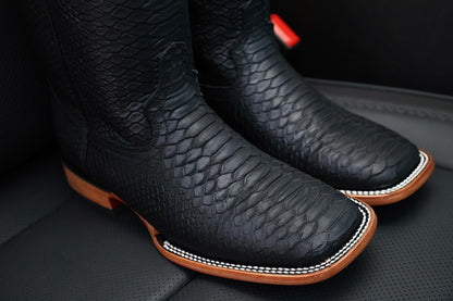 2024 Men's Matte Black Python Leather Boots