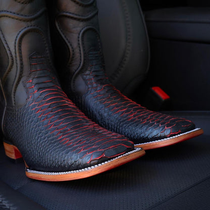 2024 Matte Black Cherry Python Cowboy Boots