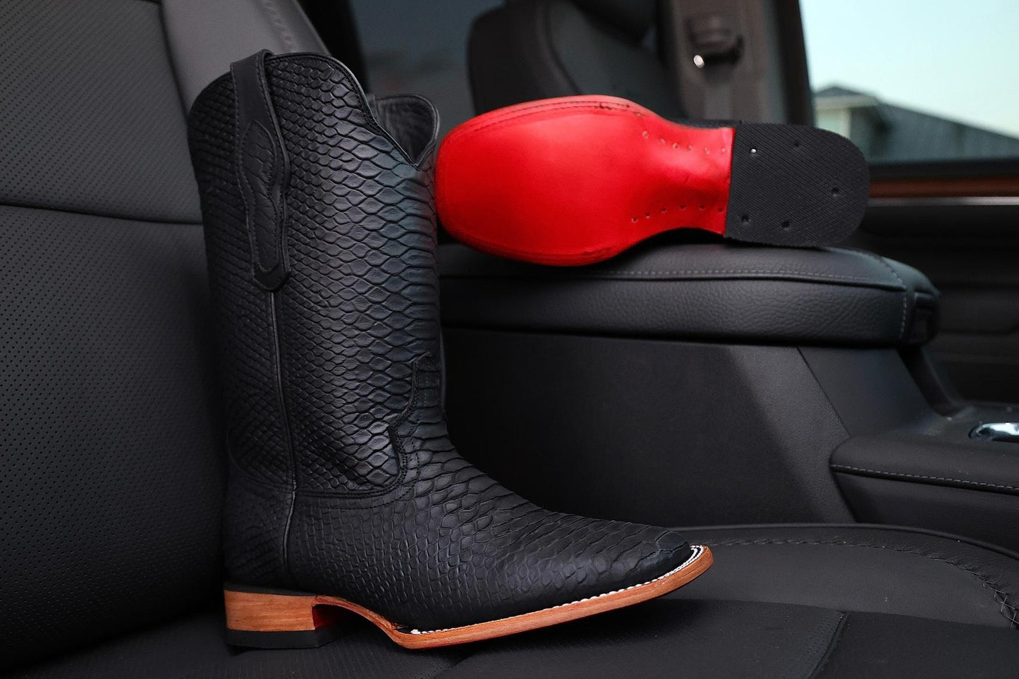 2024 Men's Matte Black Python Leather Boots