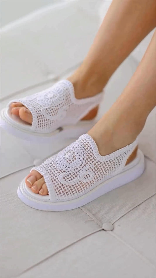 Lace wicker detail women's sandals