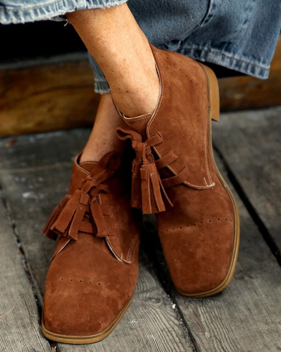 Hand-Paneled Suede Loafers