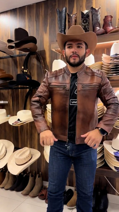 Premium men's cowboy leather jacket