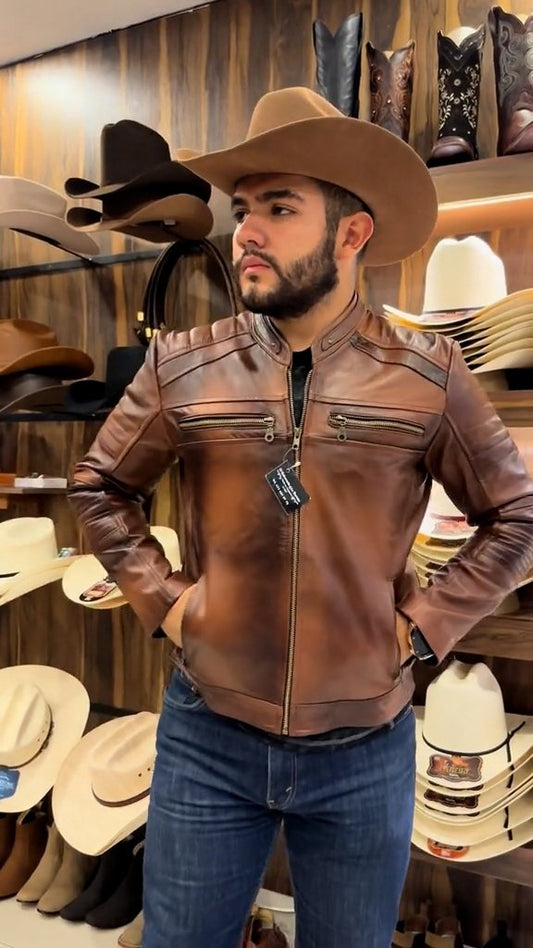 Premium men's cowboy leather jacket