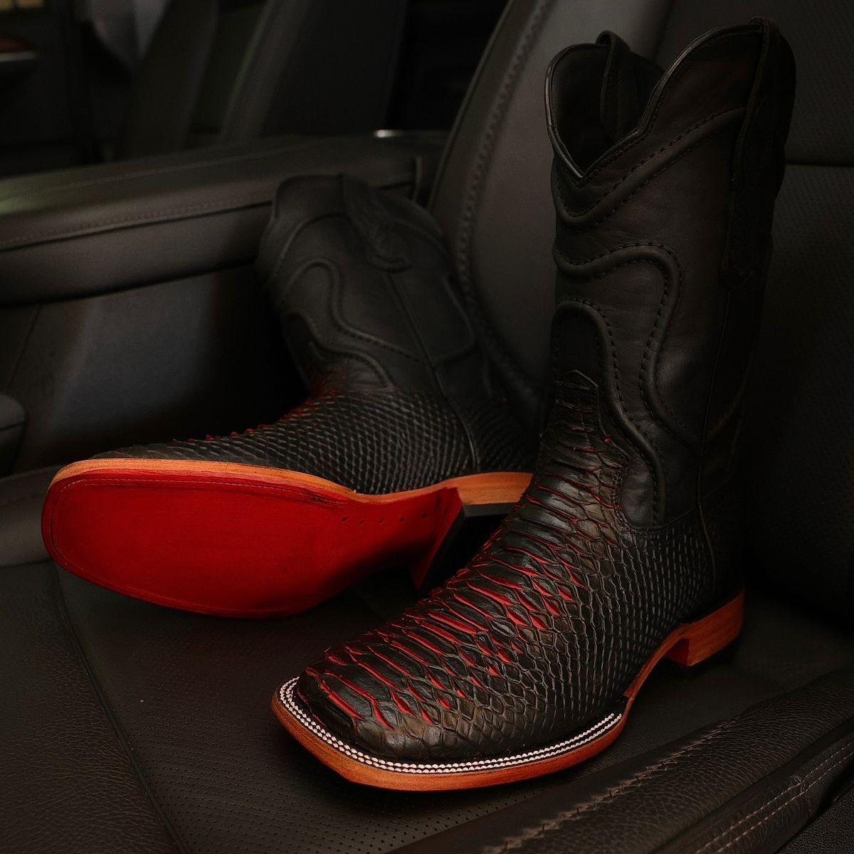 2024 Matte Black Cherry Python Cowboy Boots