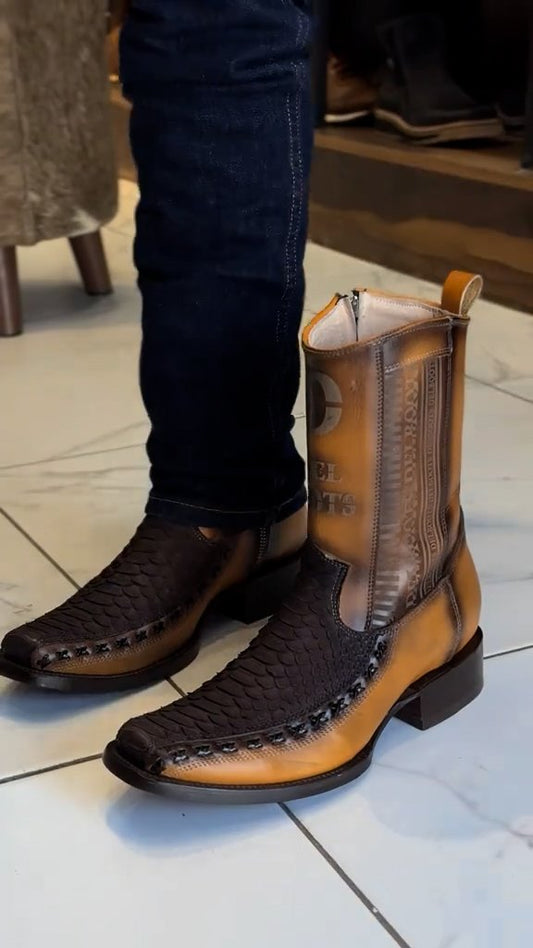 Two-tone alligator cowboy boots