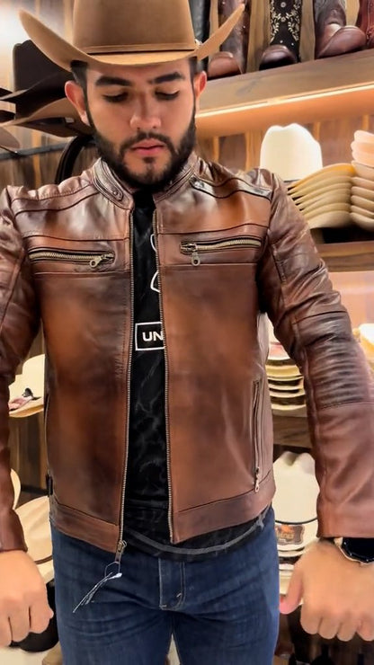 Premium men's cowboy leather jacket