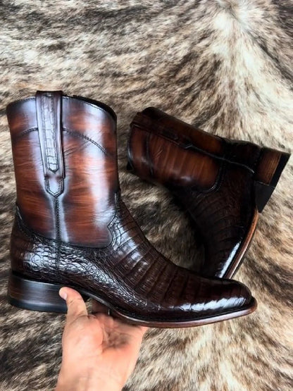 2024 Crocodile Pattern Handmade Leather Boots