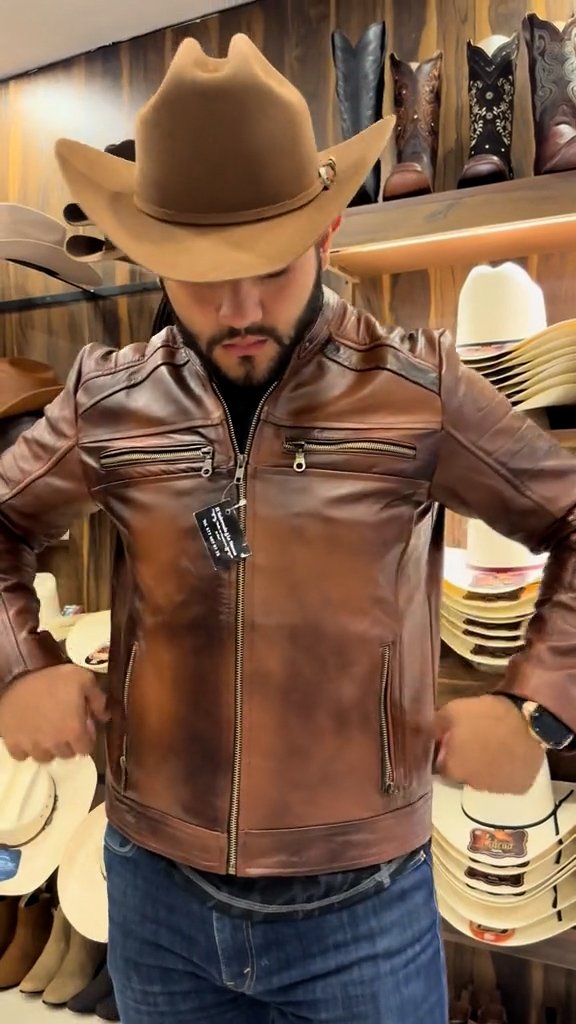 Premium men's cowboy leather jacket