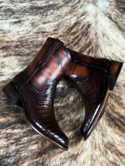 2024 Crocodile Pattern Handmade Leather Boots