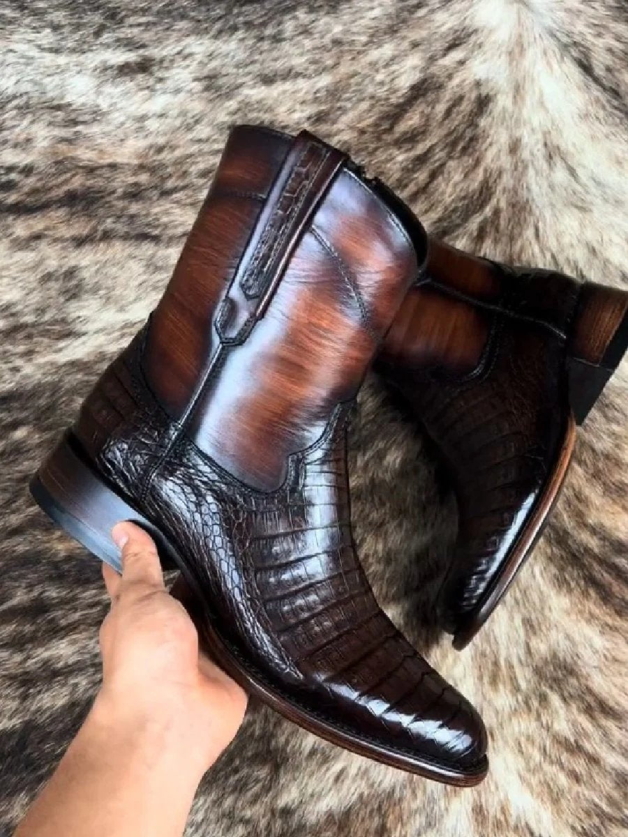 2024 Crocodile Pattern Handmade Leather Boots