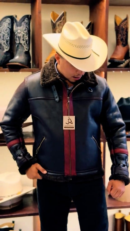 Western cashmere genuine leather cowboy jacket