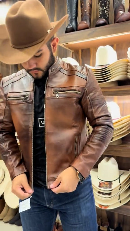 Premium men's cowboy leather jacket