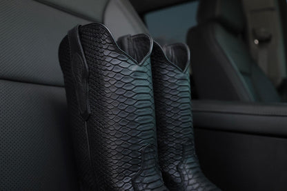 2024 Men's Matte Black Python Leather Boots